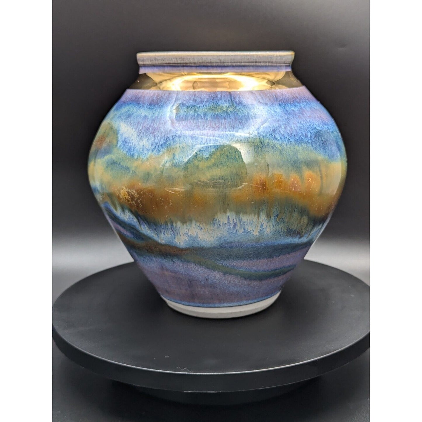 1995 Ed Weintraub Purple Blue Gold Drip Glaze Vase Pot Studio Pottery