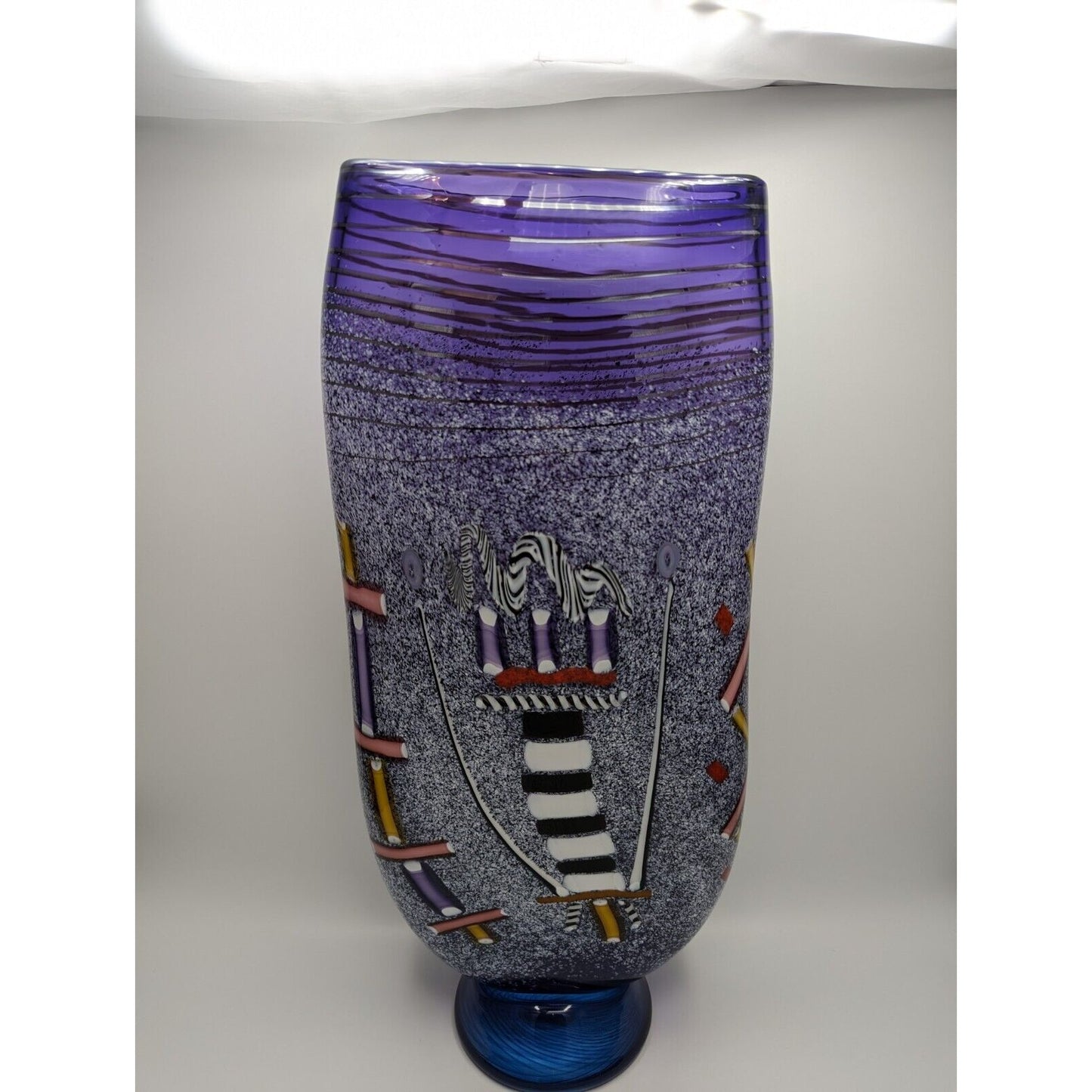 Pizzichillo & Gordon Hand Blown Studio Art Glass Vase 19" Abstract Purple