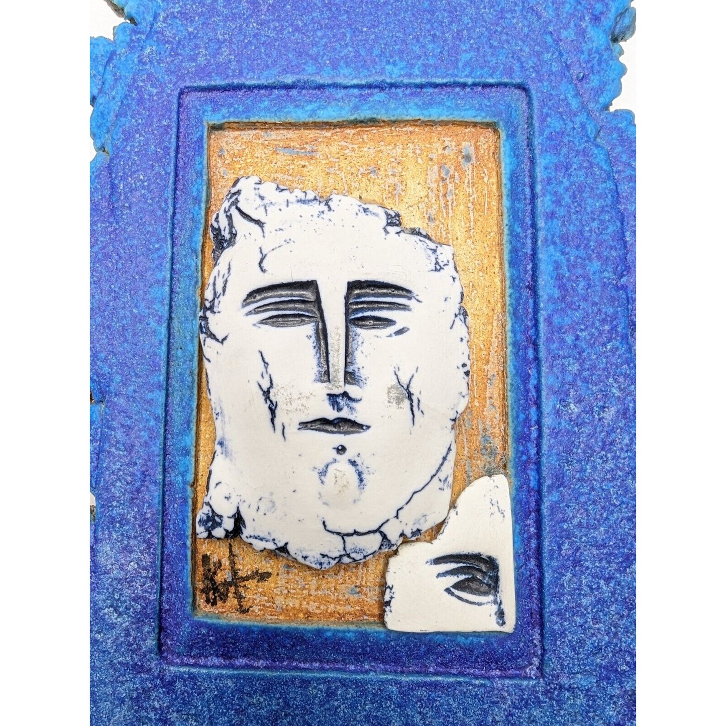 Barium Blue Purple Clay Cubist Abstract Face Wall Art Greek Thasos Pottery