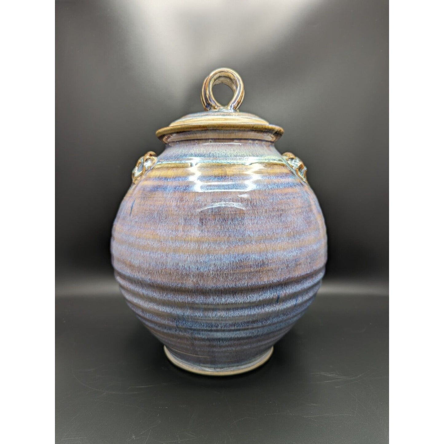 12" Contemporary Purple Blue Drip Glaze Canister Jar Studio Art Pottery