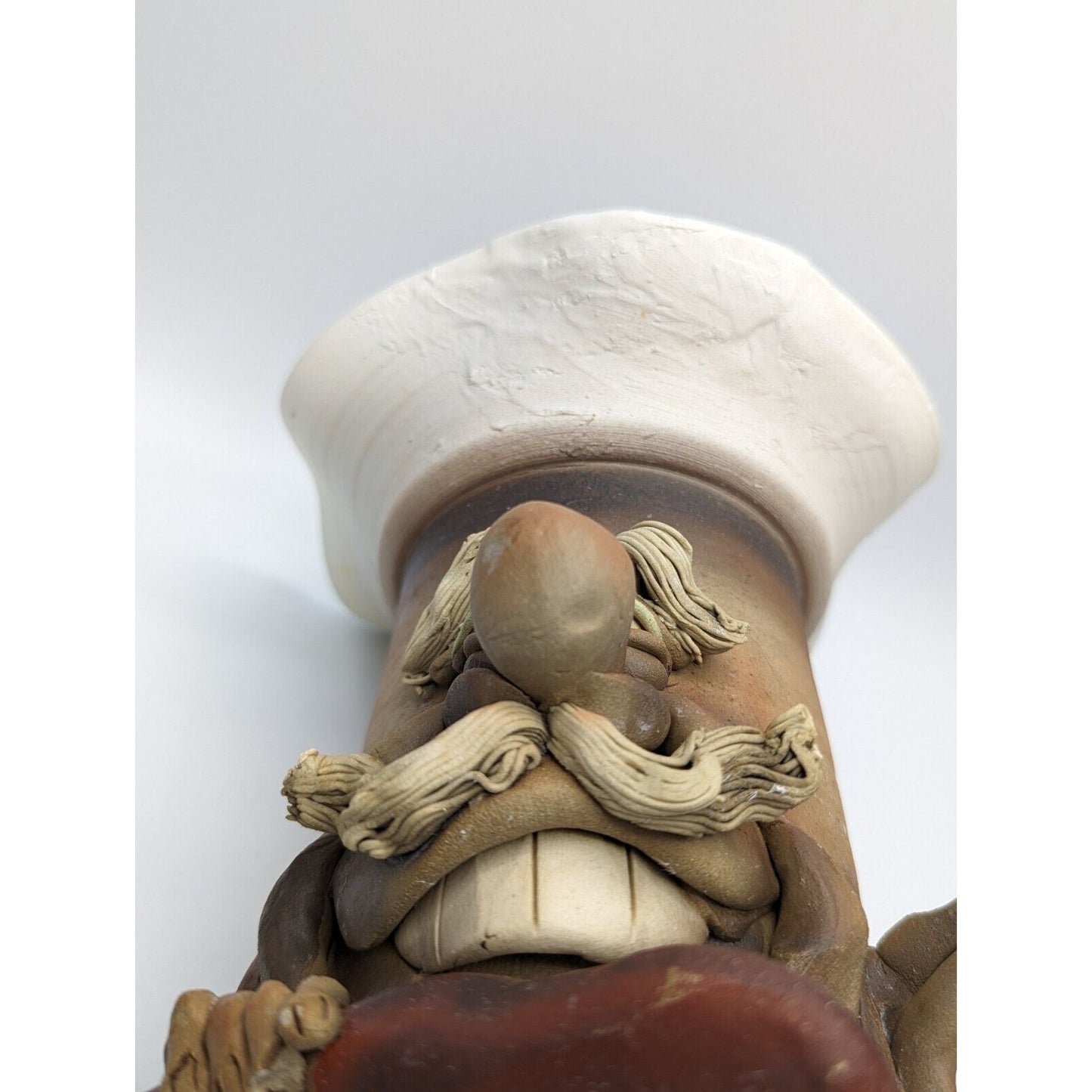 Whimsical Ugly Happy Face Utensil Holder Jar Vase Male w/ Moustache Studio Pottery