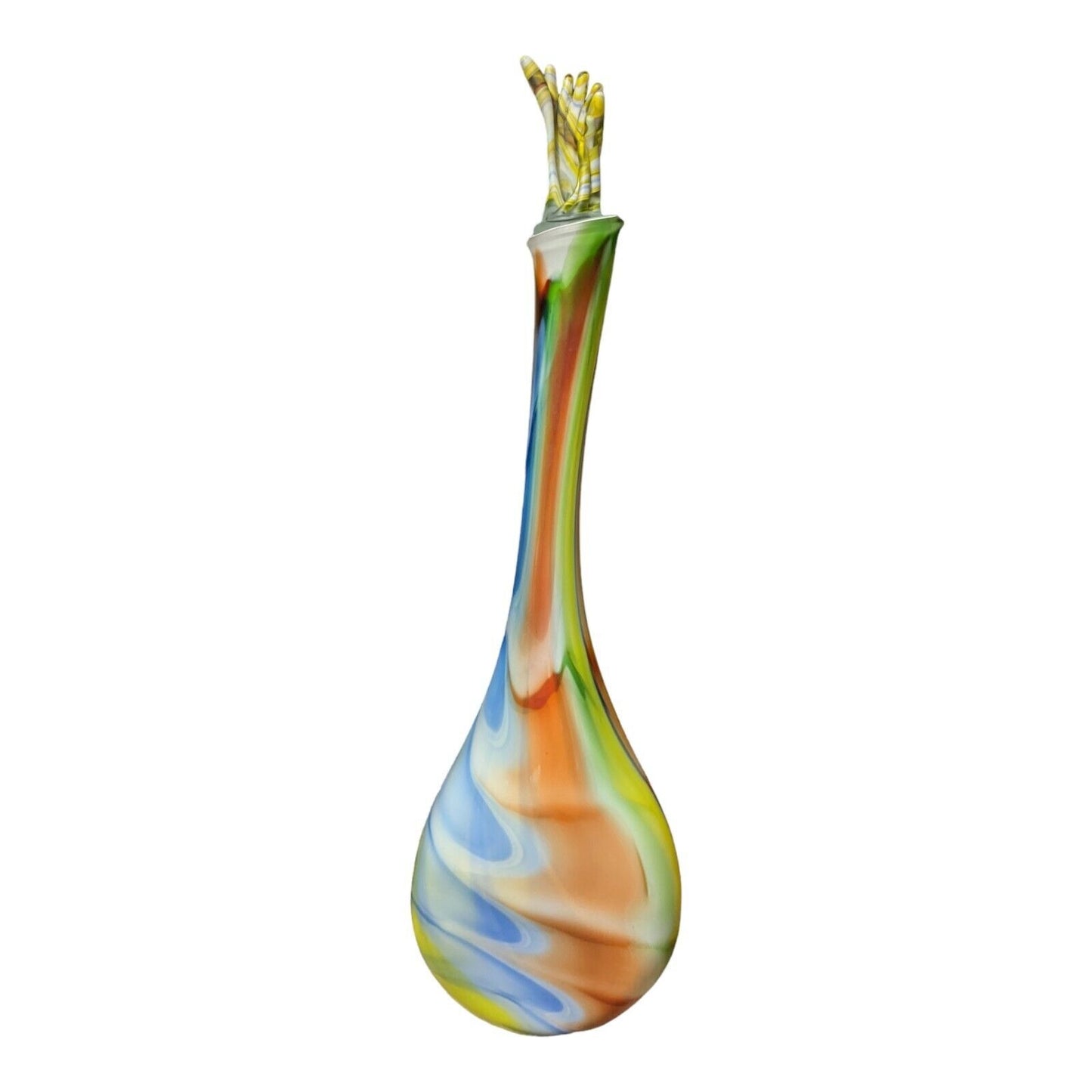 30" Paolo Pinzan Yellow Abstract Swung Vase Decanter Art Glass Murano Style