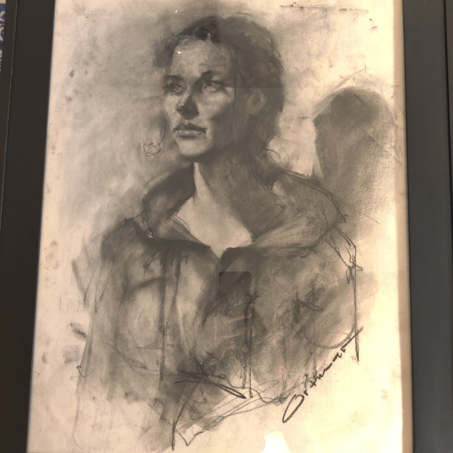 CARL ORTMAN Charcoal Art Portrait 'Take a Moment' OOAK 2021 SIGNED Framed