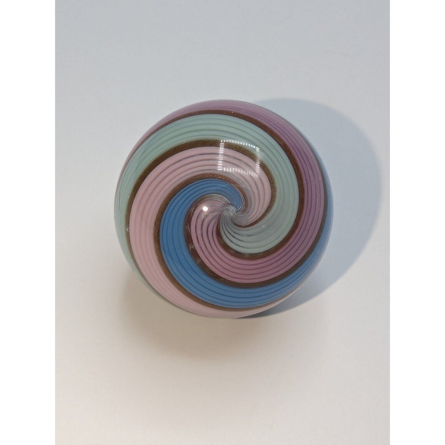 1.55" Eddie Seese Marble Art Glass Signed FES 05 Swirl Pink Teal Blue