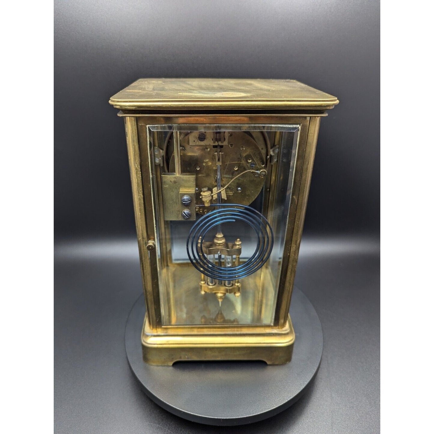 1800s AD Mougin Deux Medaille French Brass Regulator Mantel Clock Uranium Glass