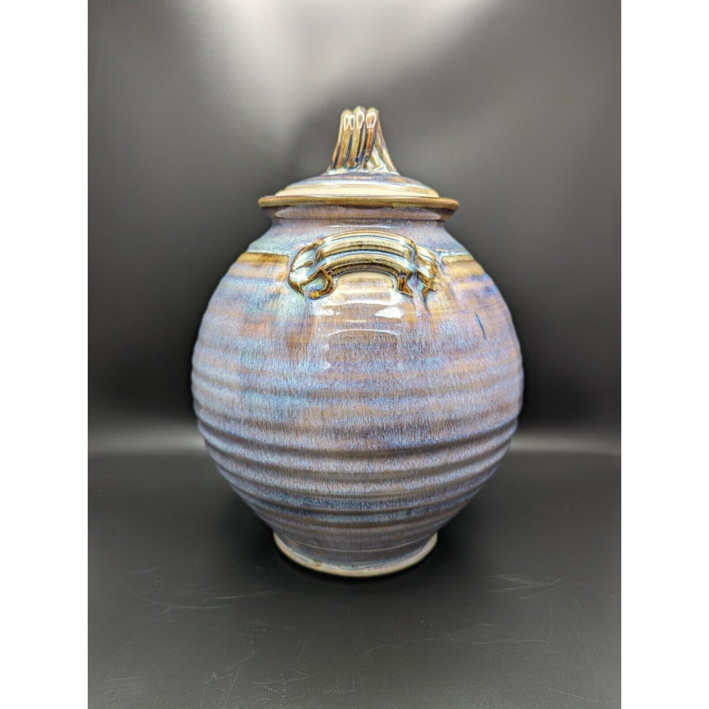 12" Contemporary Purple Blue Drip Glaze Canister Jar Studio Art Pottery