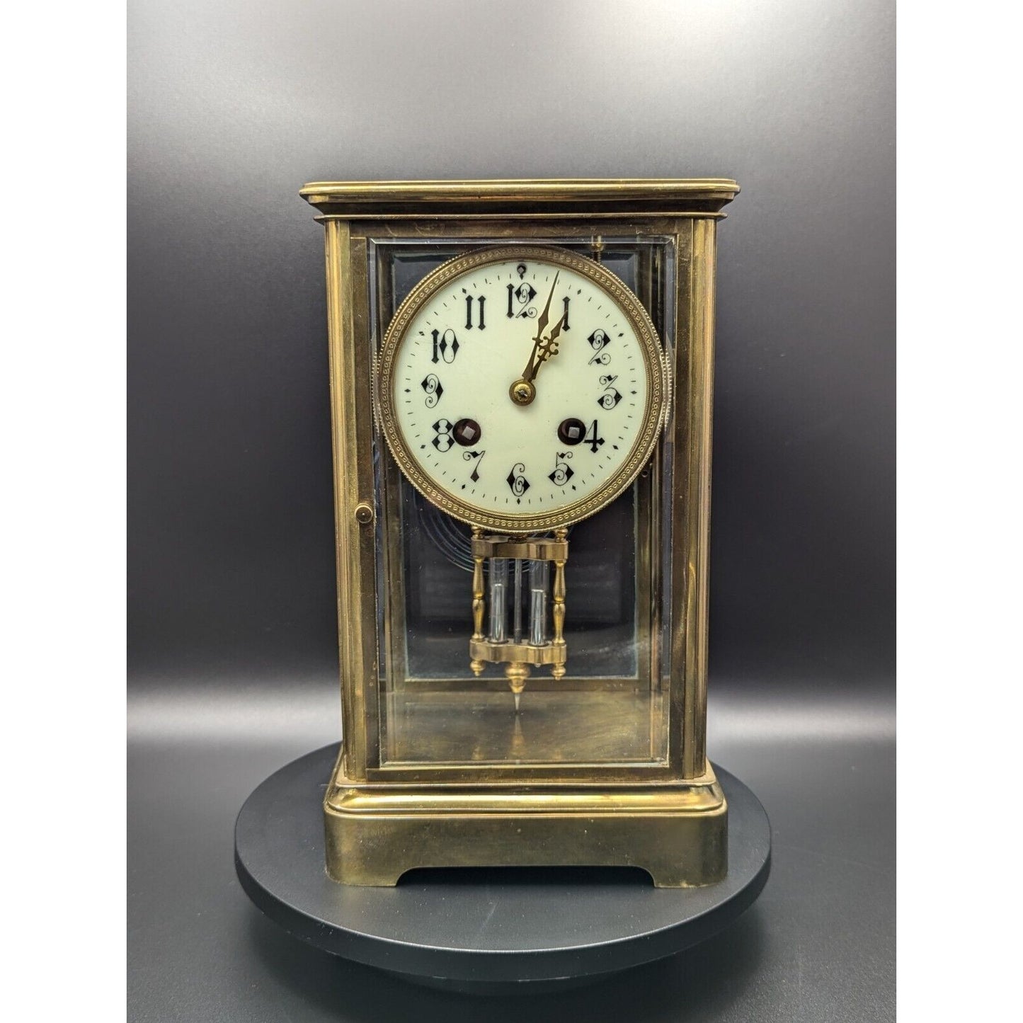 1800s AD Mougin Deux Medaille French Brass Regulator Mantel Clock Uranium Glass