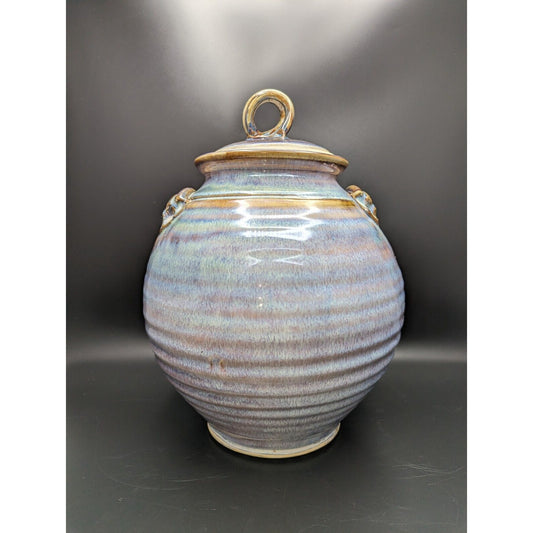 12" Contemporary Purple Blue Drip Glaze Canister Jar Studio Art Pottery