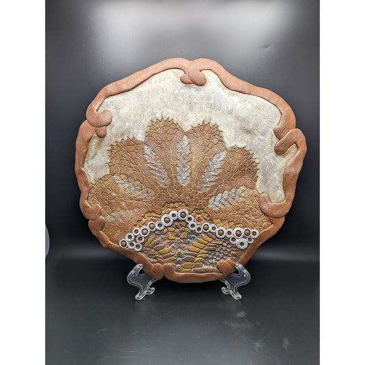 Vintage Obertin Sculpture Plate Plants Coral Brutalist Style Studio Pottery