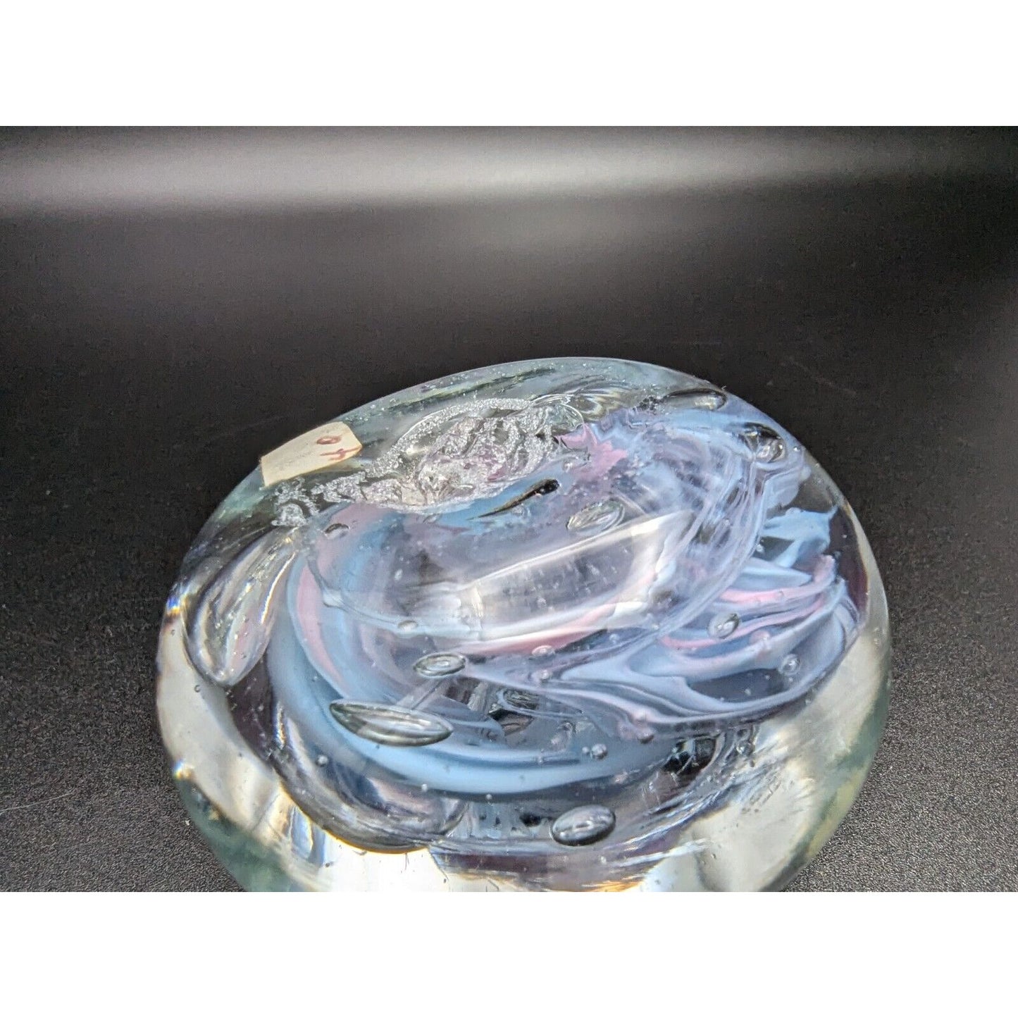 Christina Clarke Paperweight The Quest Canada Blue Pink Swirl Abstract Vintage