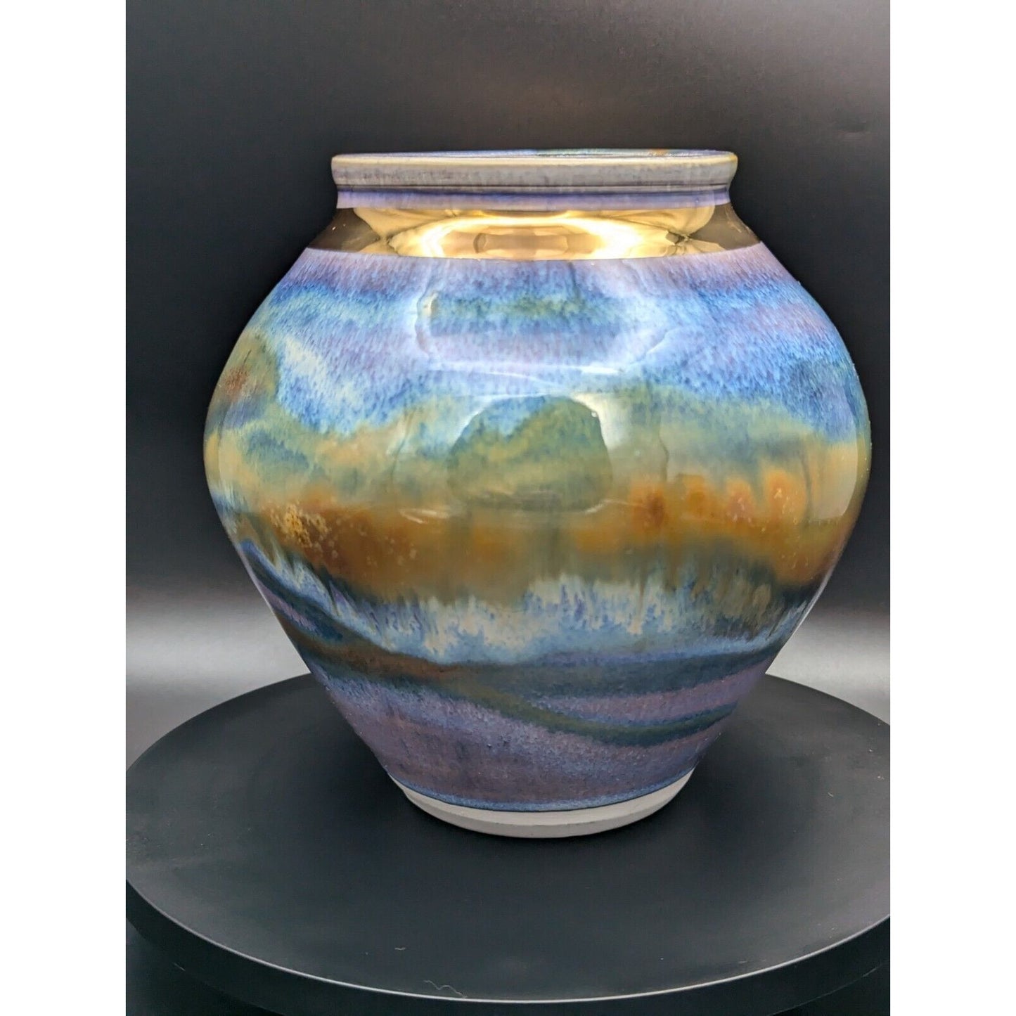 1995 Ed Weintraub Purple Blue Gold Drip Glaze Vase Pot Studio Pottery