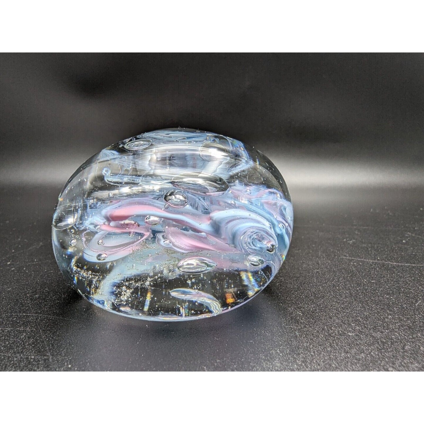 Christina Clarke Paperweight The Quest Canada Blue Pink Swirl Abstract Vintage