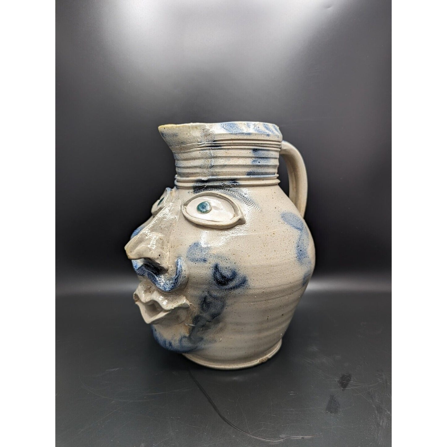 1991 Salt Glazed Peter Jackson Face Pitcher Jug Studio Pottery Rockdale Union