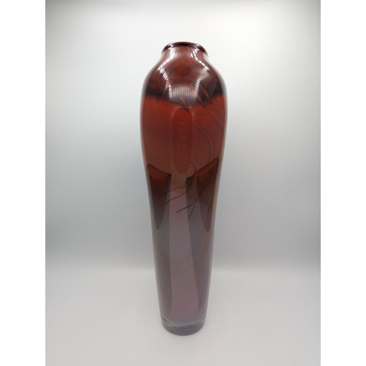 15-5/8" Steven Main Studios Art Glass Vase 1998 Signed Red Lavender Purple