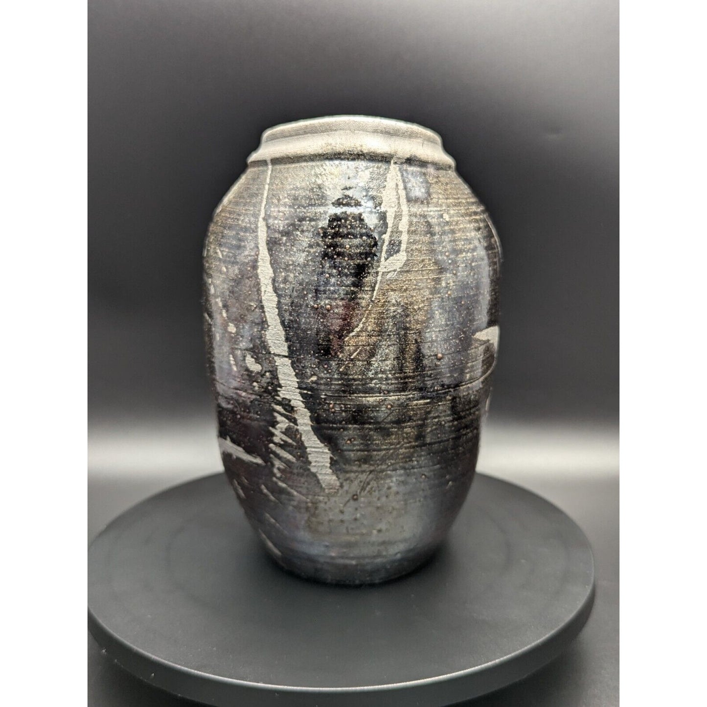 Gail Johnston Black Raku Vase Studio Art Pottery Japanese Style