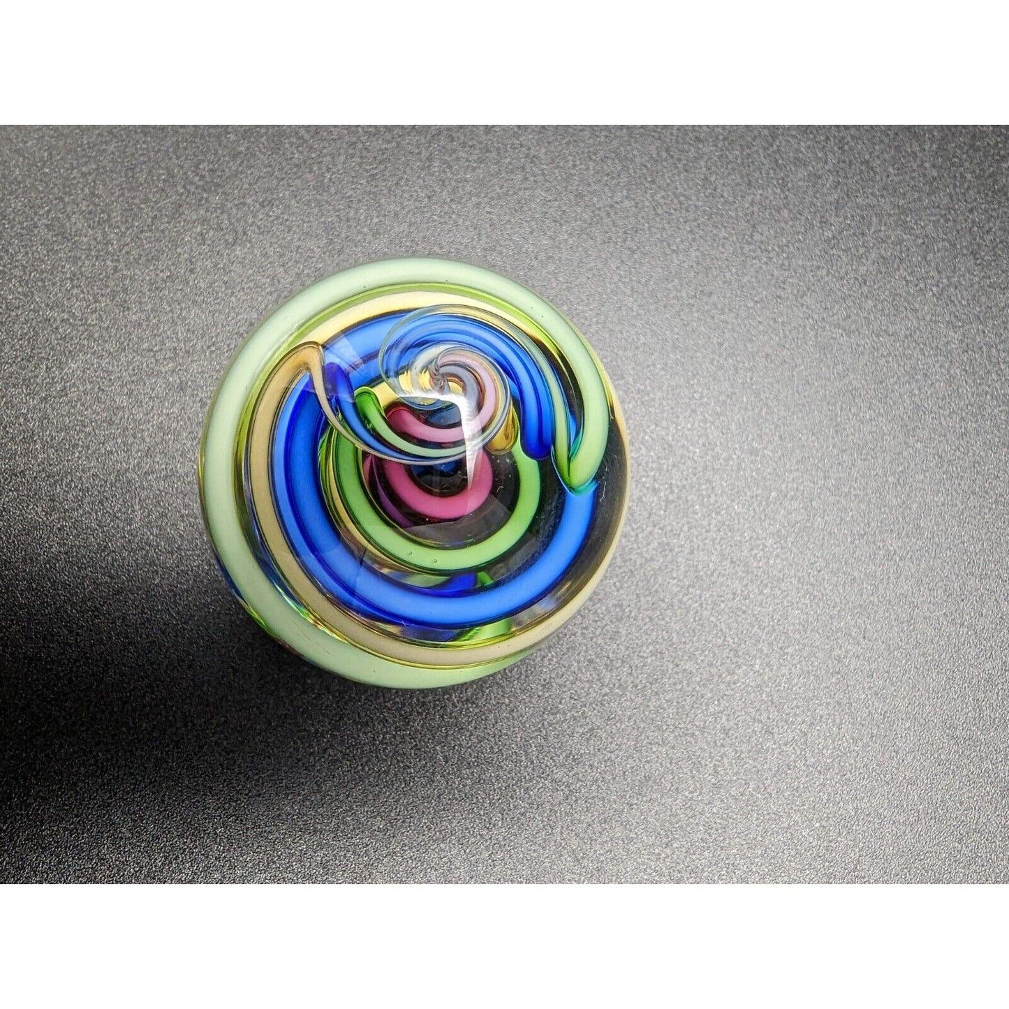 Fritz Lauenstein Glass Marble 1.55" Shooter Rainbow Twist Swirl Streamers