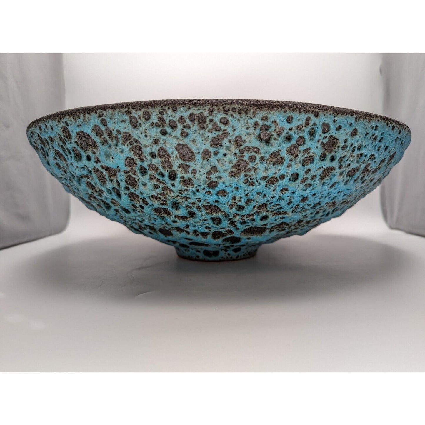 16" JOSH HERMAN Blue Black Volcanic Crater Lava Glaze Bowl Studio Art Pottery