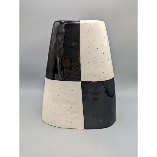 Rare Vintage Rae Dunn Vase Black & White Polka Dot Triangle Vase