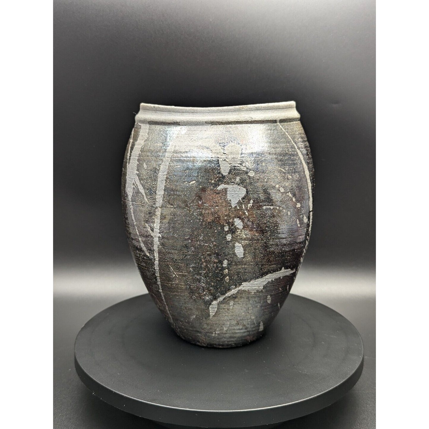 Gail Johnston Black Raku Vase Studio Art Pottery Japanese Style