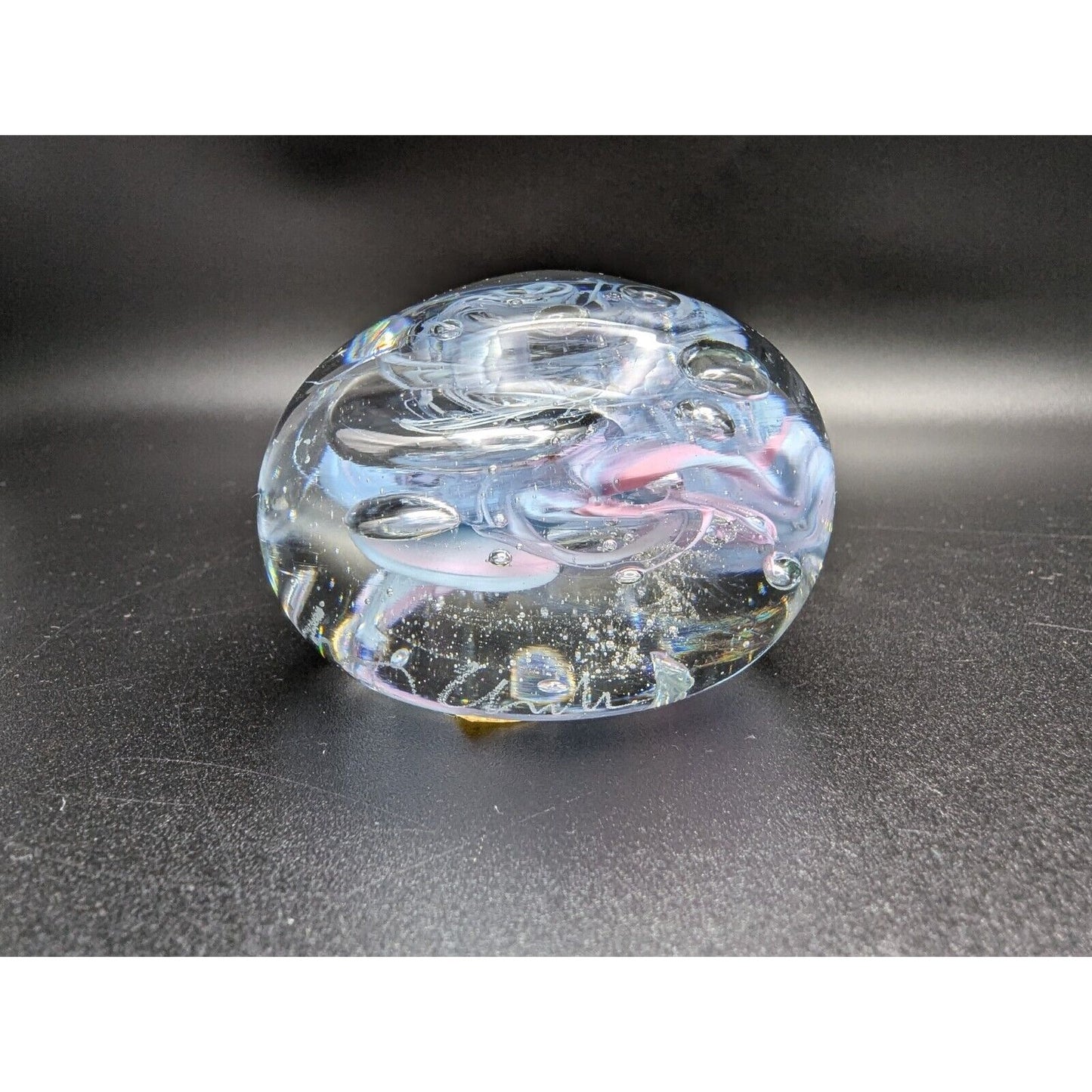 Christina Clarke Paperweight The Quest Canada Blue Pink Swirl Abstract Vintage