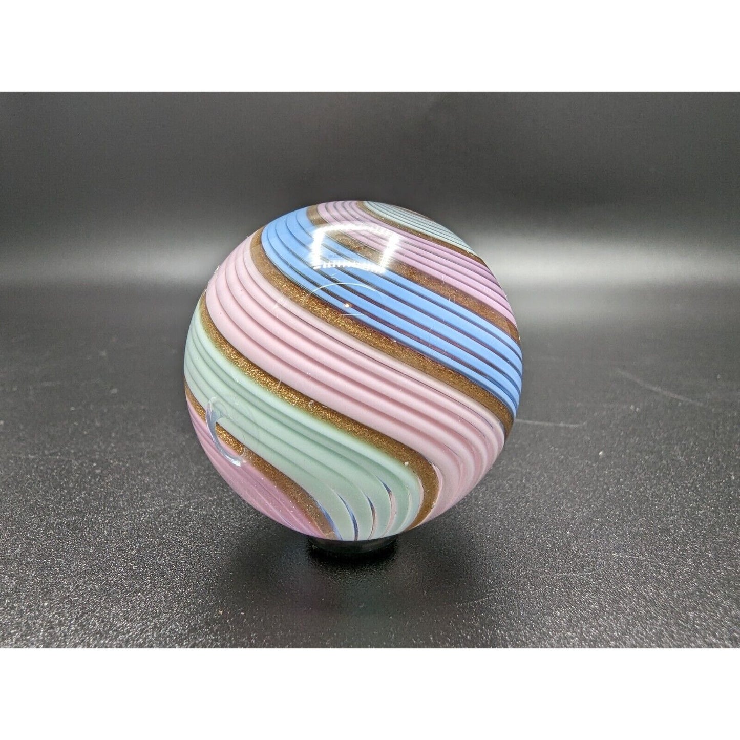 Eddie Seese 1.5" 2005 Ribbon Handblown Art Glass Marble Pink Teal Blue Dichroic