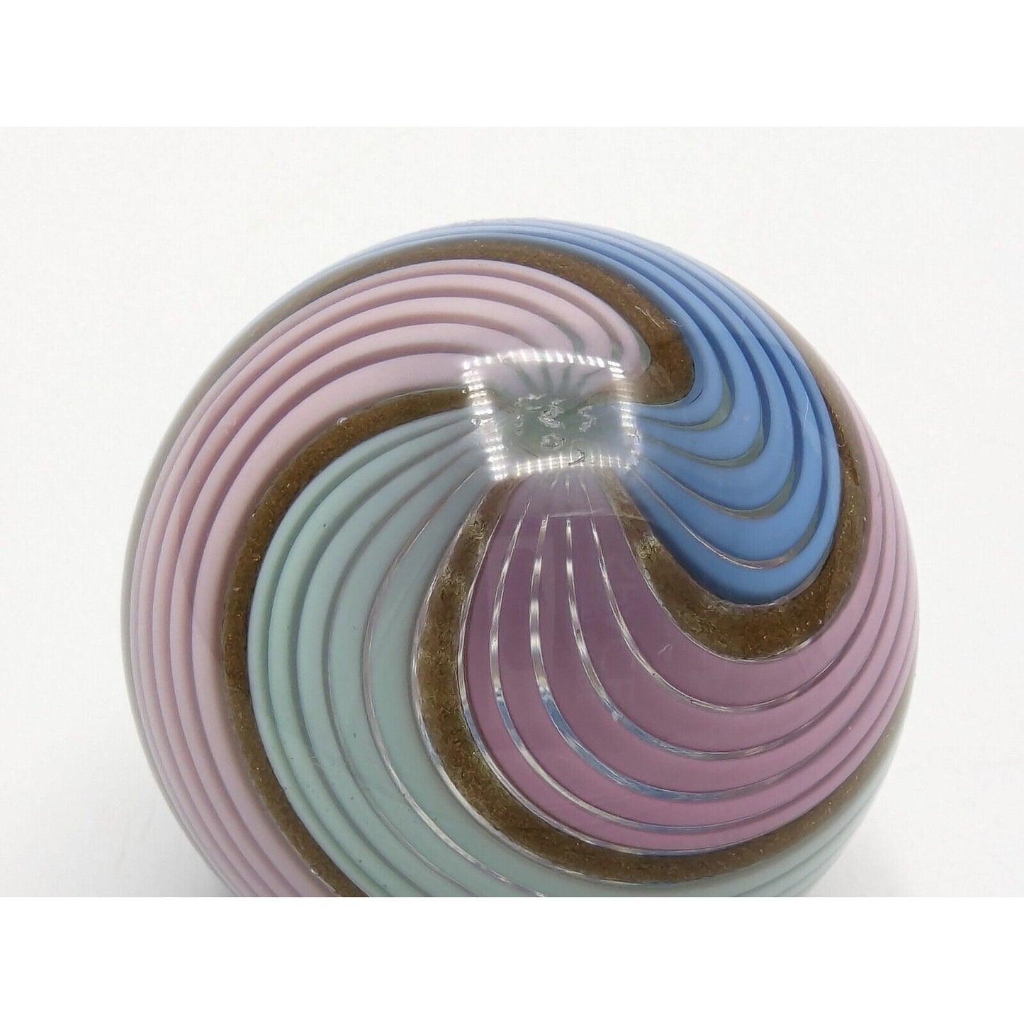 1.55" Eddie Seese Marble Art Glass Signed FES 05 Swirl Pink Teal Blue