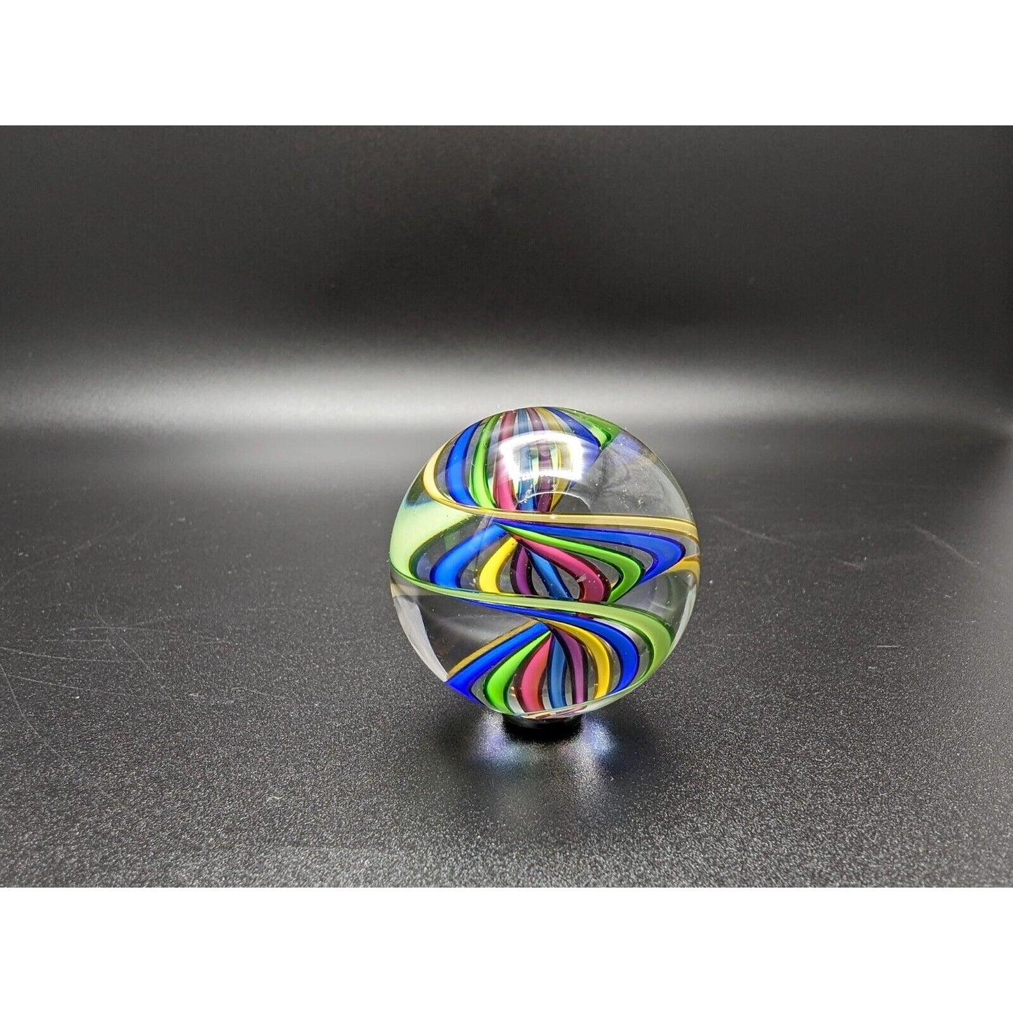 Fritz Lauenstein Glass Marble 1.55" Shooter Rainbow Twist Swirl Streamers