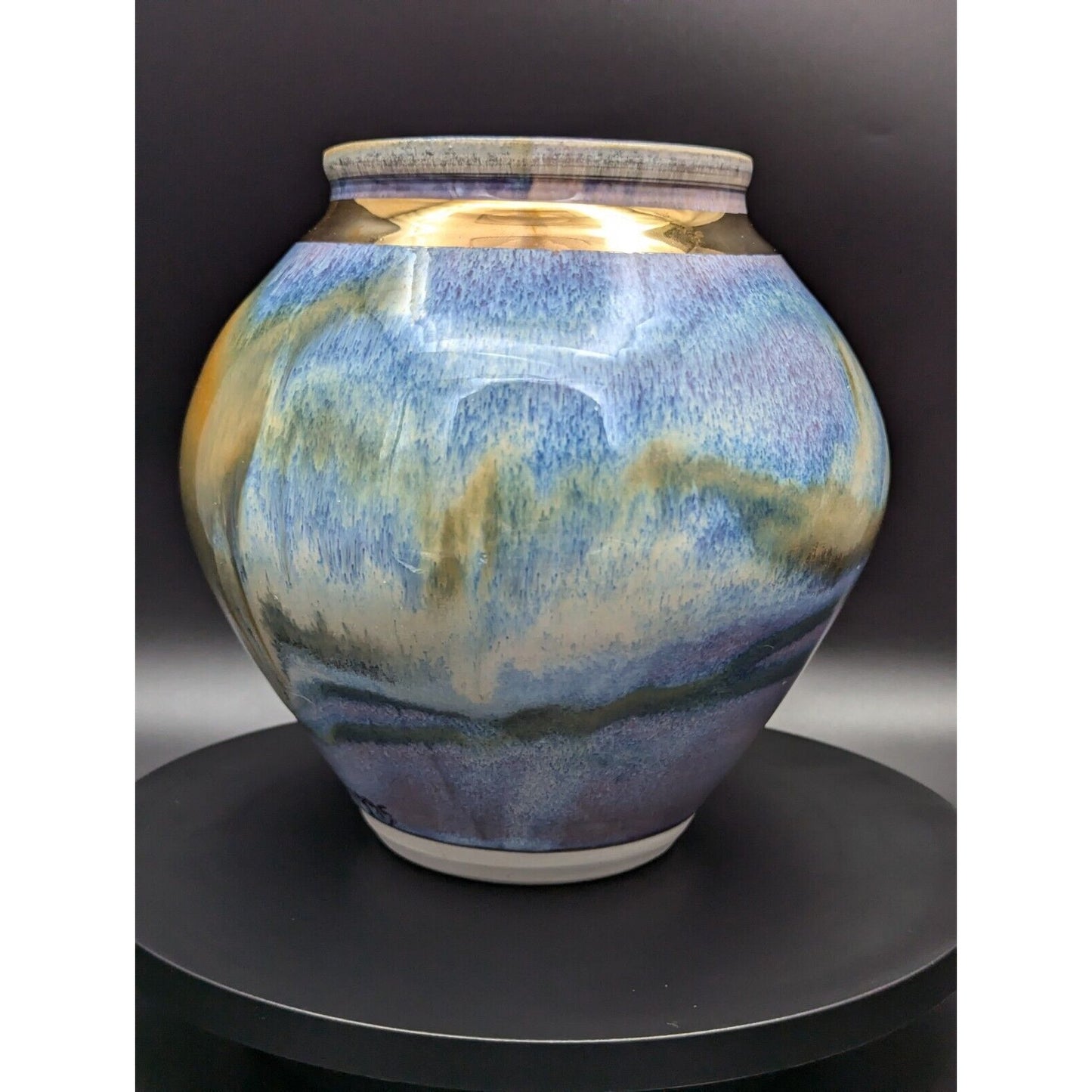 1995 Ed Weintraub Purple Blue Gold Drip Glaze Vase Pot Studio Pottery