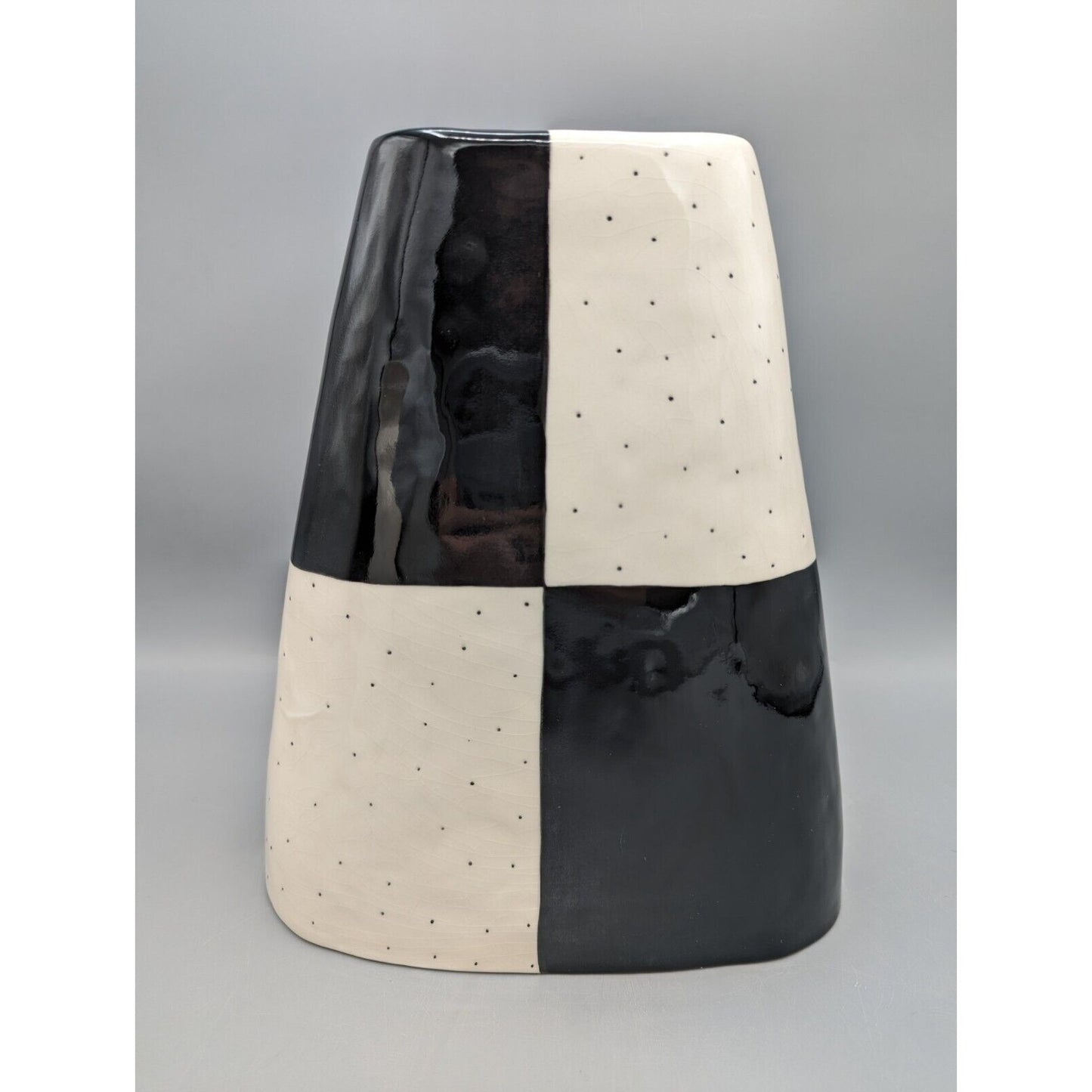 Rare Vintage Rae Dunn Vase Black & White Polka Dot Triangle Vase