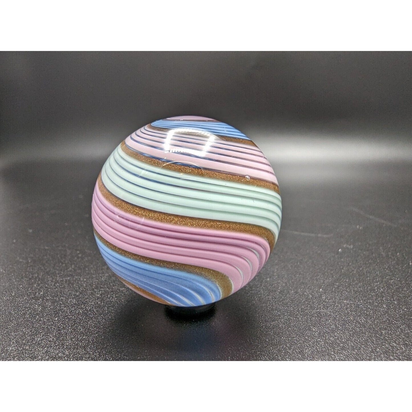 Eddie Seese 1.5" 2005 Ribbon Handblown Art Glass Marble Pink Teal Blue Dichroic