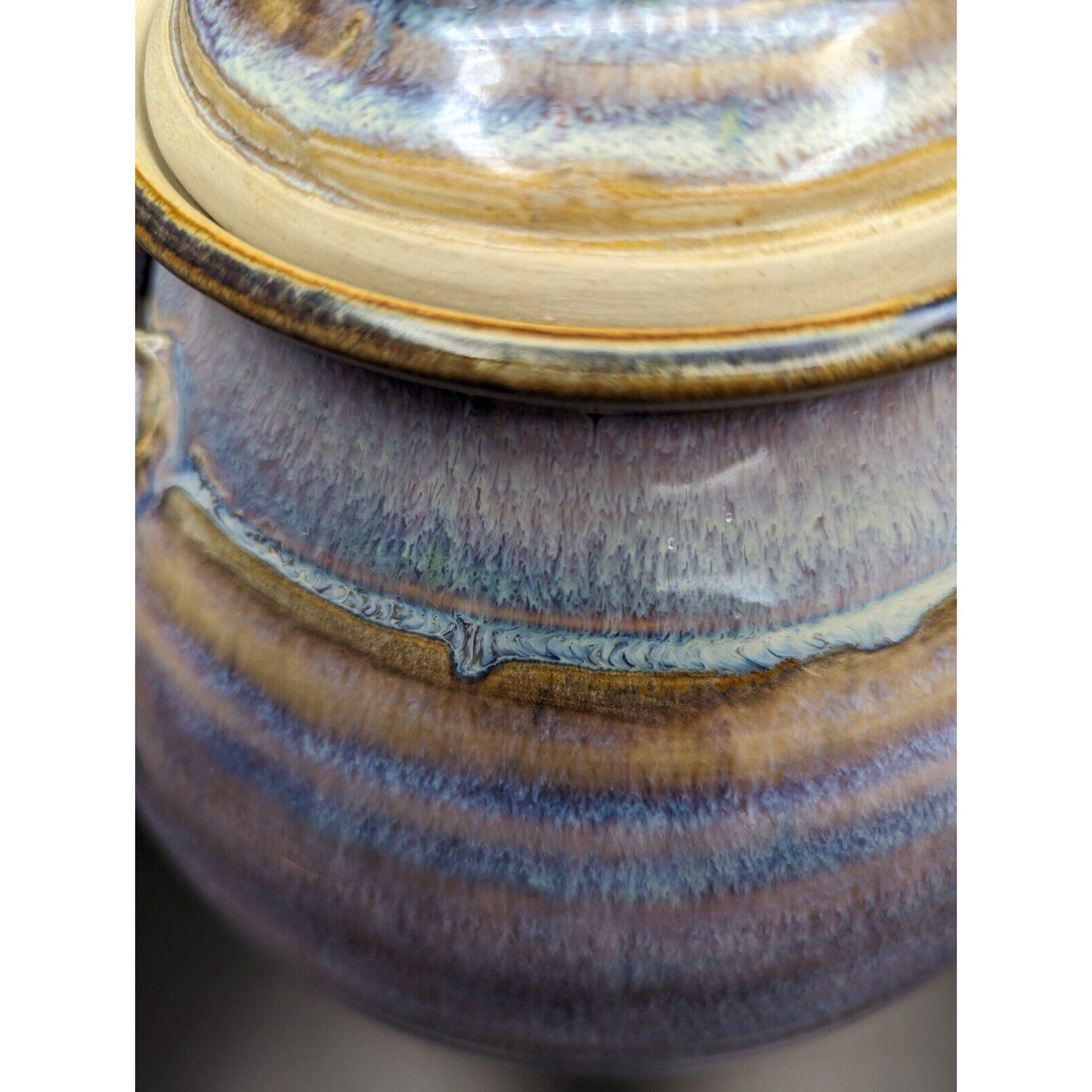 12" Contemporary Purple Blue Drip Glaze Canister Jar Studio Art Pottery