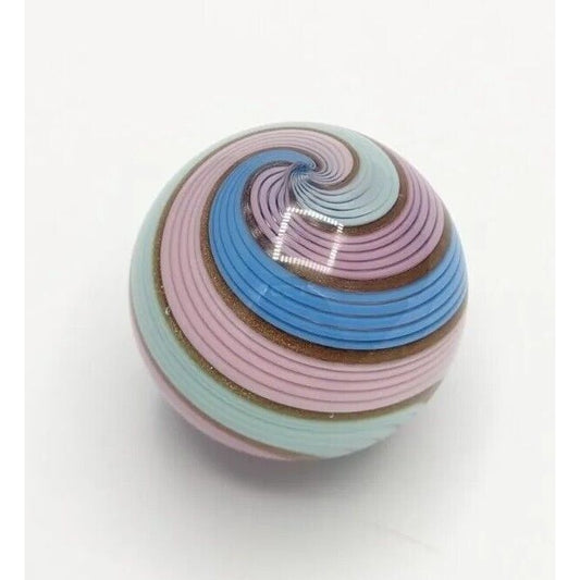 1.55" Eddie Seese Marble Art Glass Signed FES 05 Swirl Pink Teal Blue