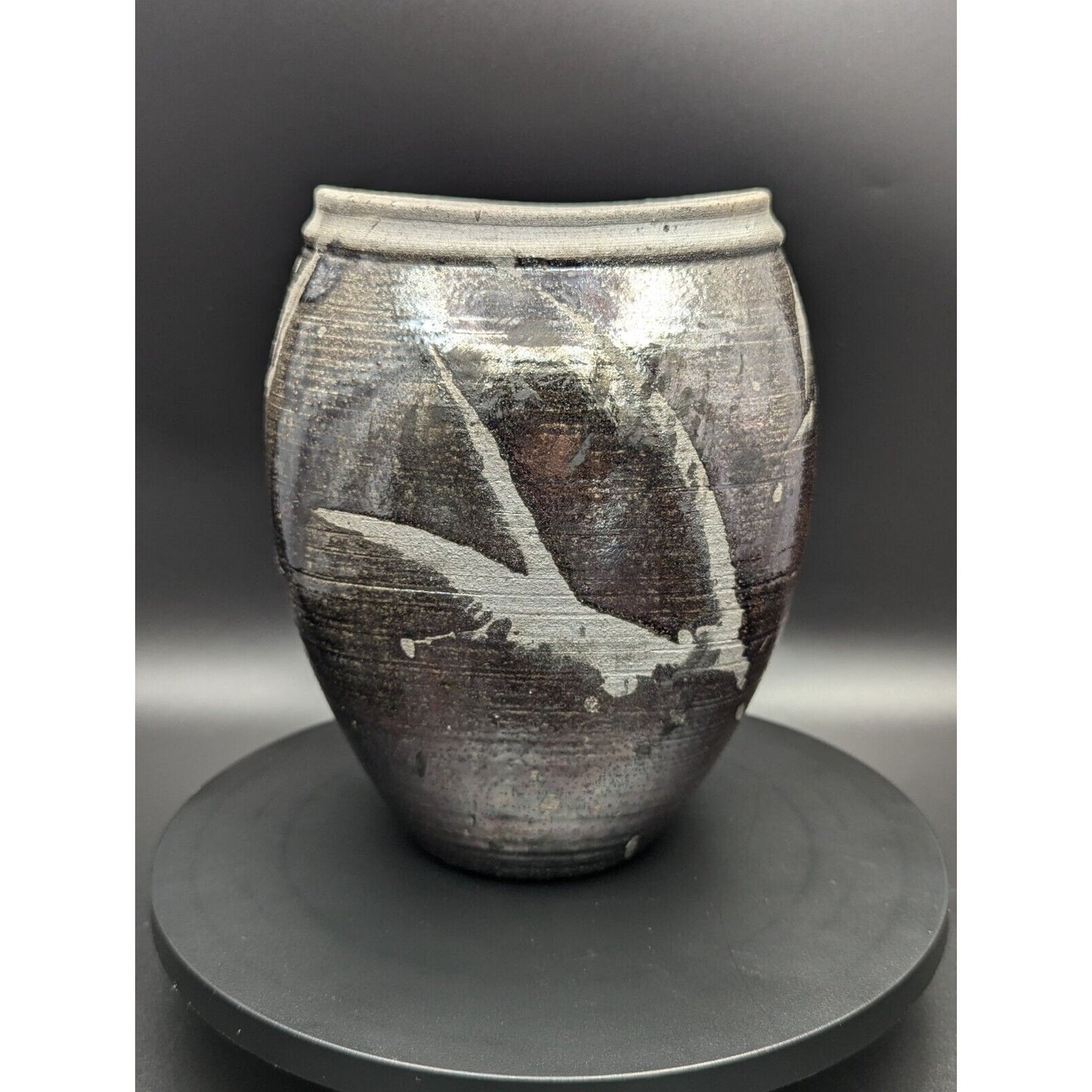 Gail Johnston Black Raku Vase Studio Art Pottery Japanese Style