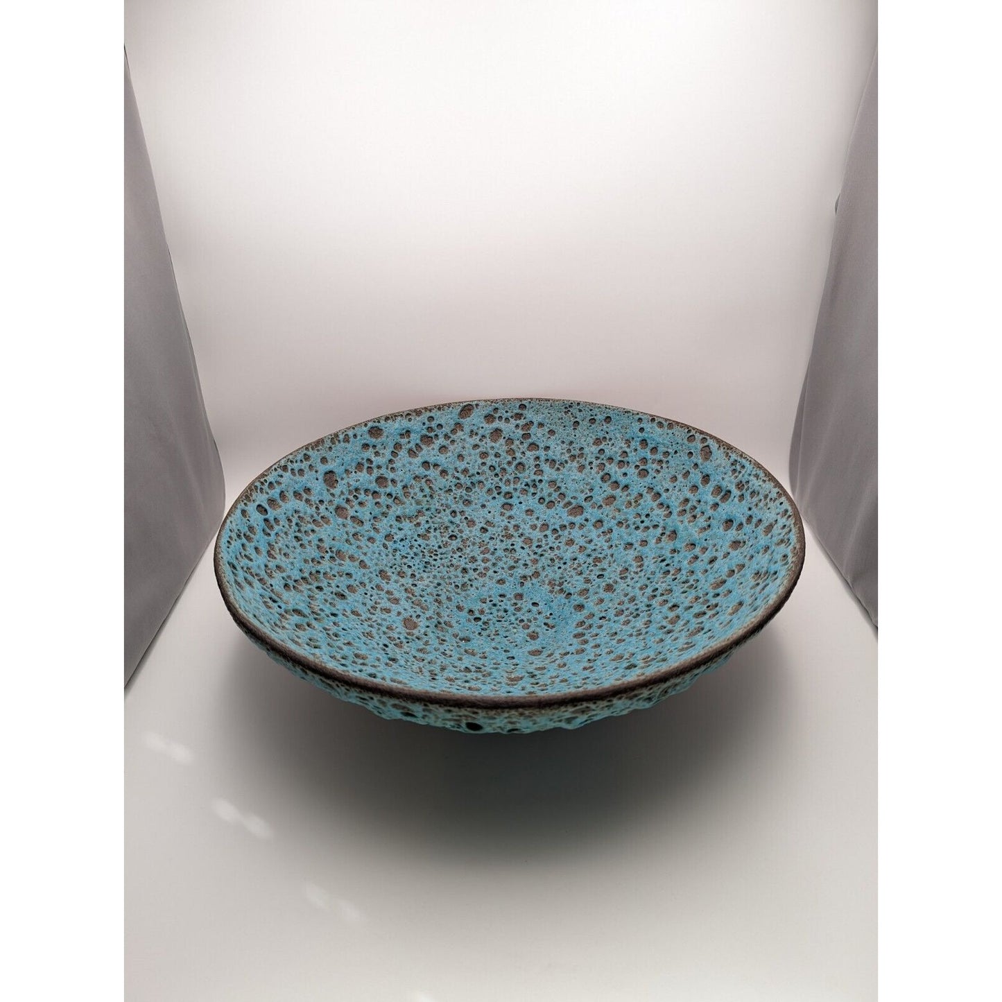 16" JOSH HERMAN Blue Black Volcanic Crater Lava Glaze Bowl Studio Art Pottery