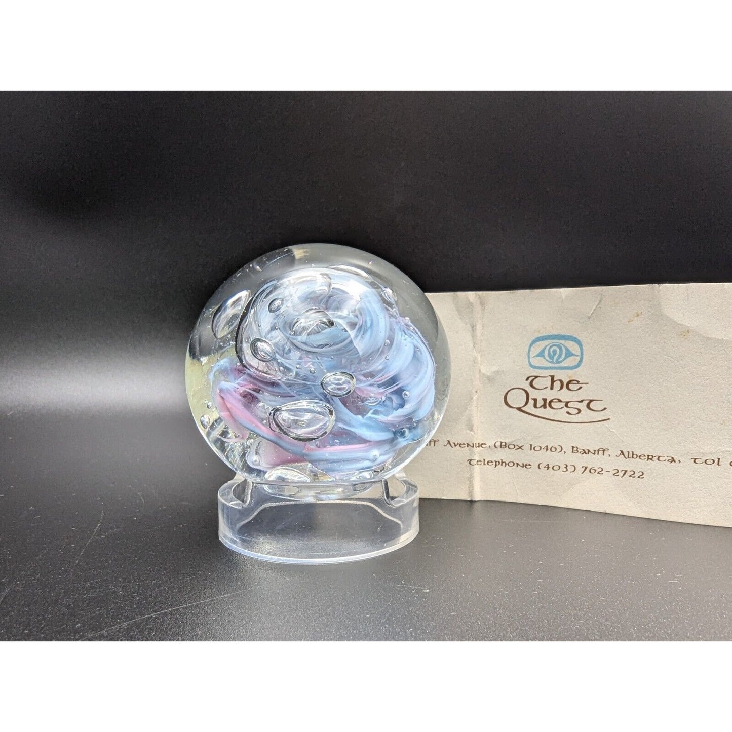 Christina Clarke Paperweight The Quest Canada Blue Pink Swirl Abstract Vintage