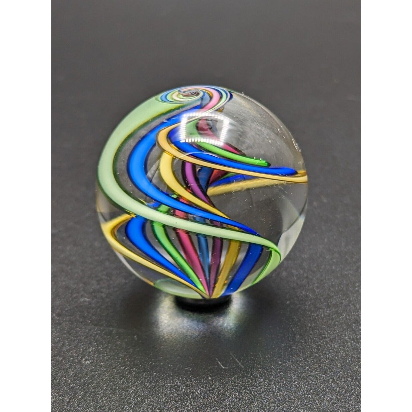 Fritz Lauenstein Glass Marble 1.55" Shooter Rainbow Twist Swirl Streamers