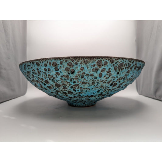 16" JOSH HERMAN Blue Black Volcanic Crater Lava Glaze Bowl Studio Art Pottery