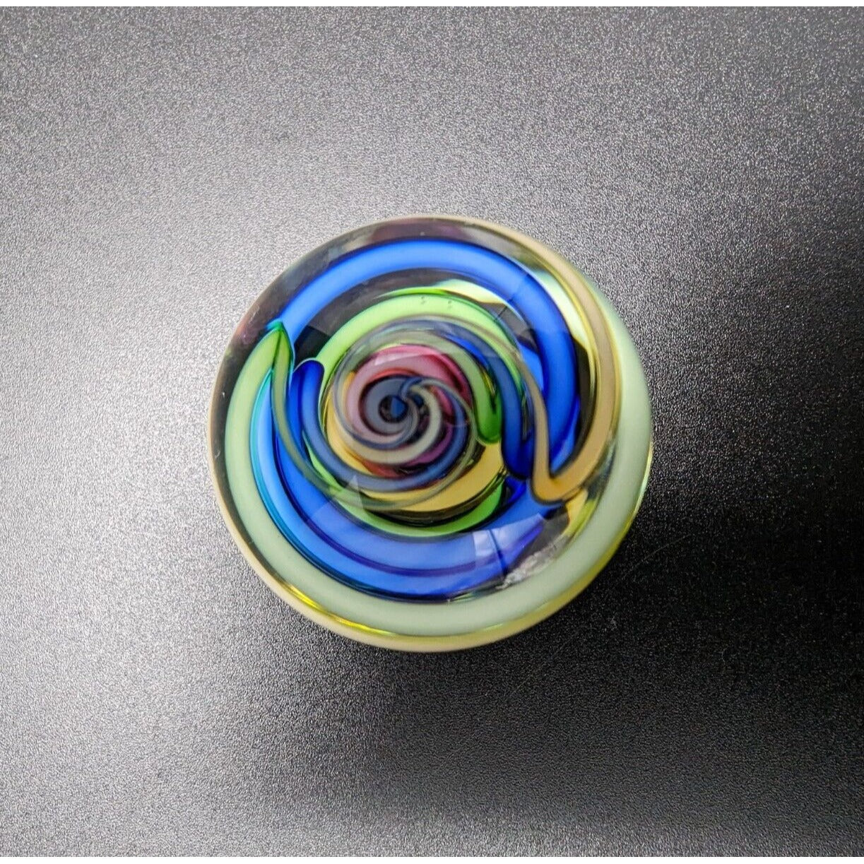 Fritz Lauenstein Glass Marble 1.55" Shooter Rainbow Twist Swirl Streamers