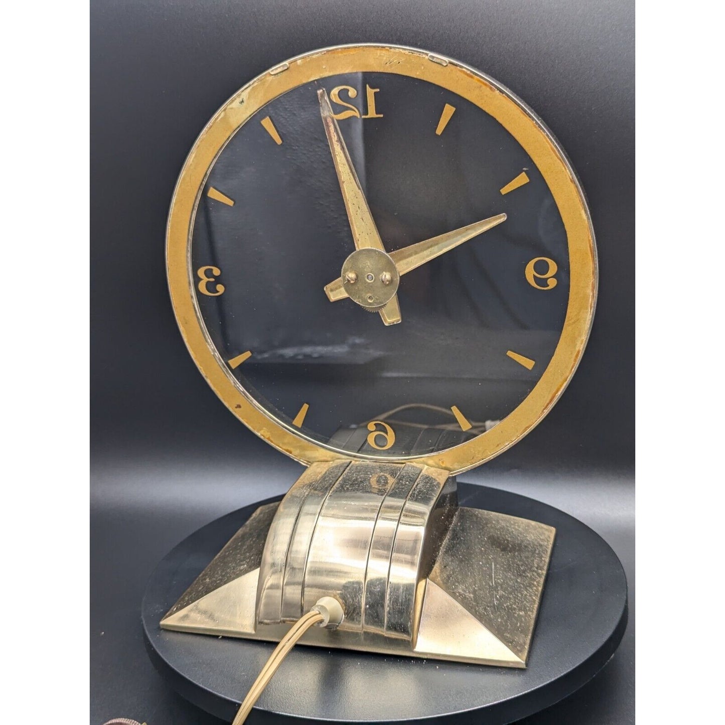 Vintage Haddon Golden Vision Mystery Electric Desk Clock made in USA 1960s