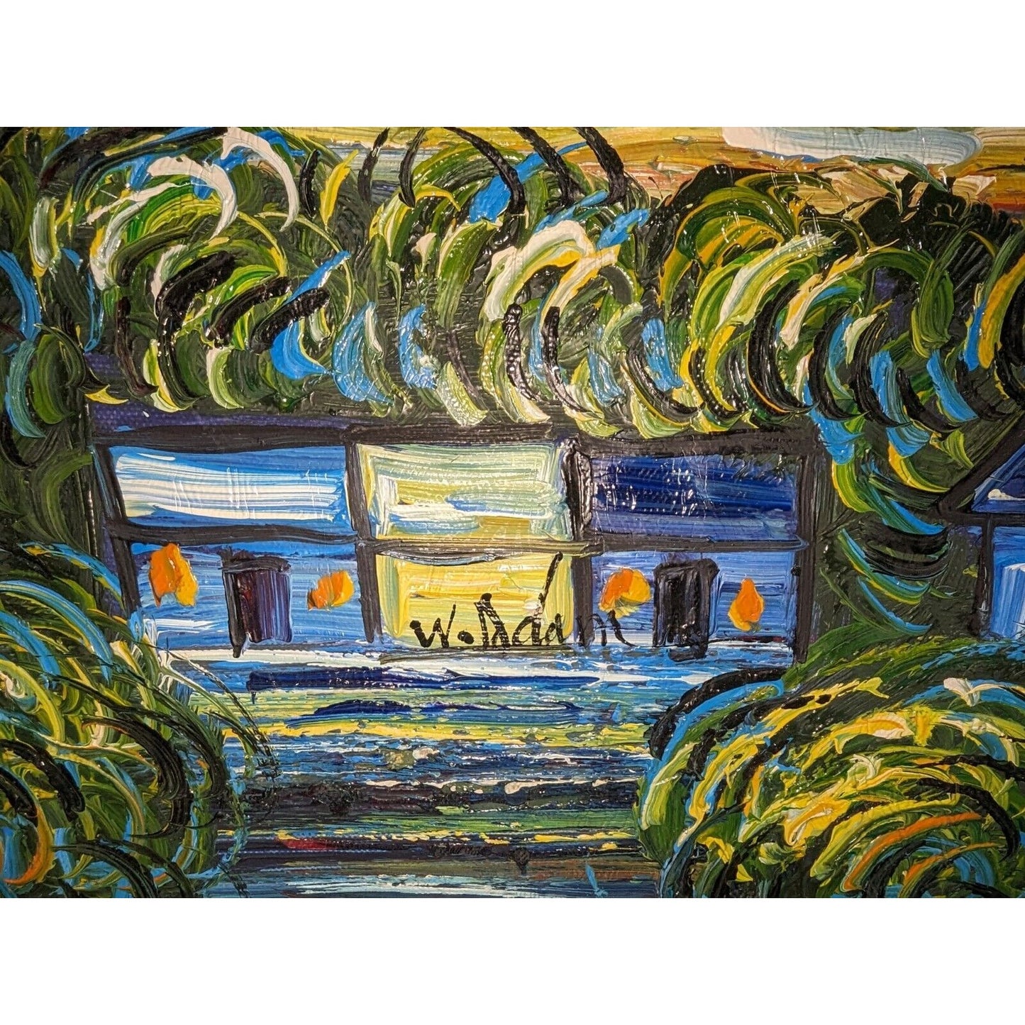 STARRY NIGHT After VAN GOGH By W. Adam 36" x 24" HEAVY IMPASTO OIL ON CANVAS