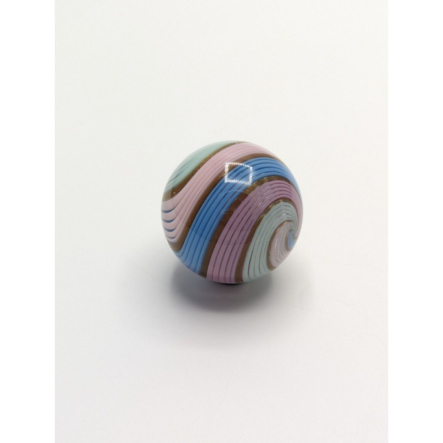 1.55" Eddie Seese Marble Art Glass Signed FES 05 Swirl Pink Teal Blue