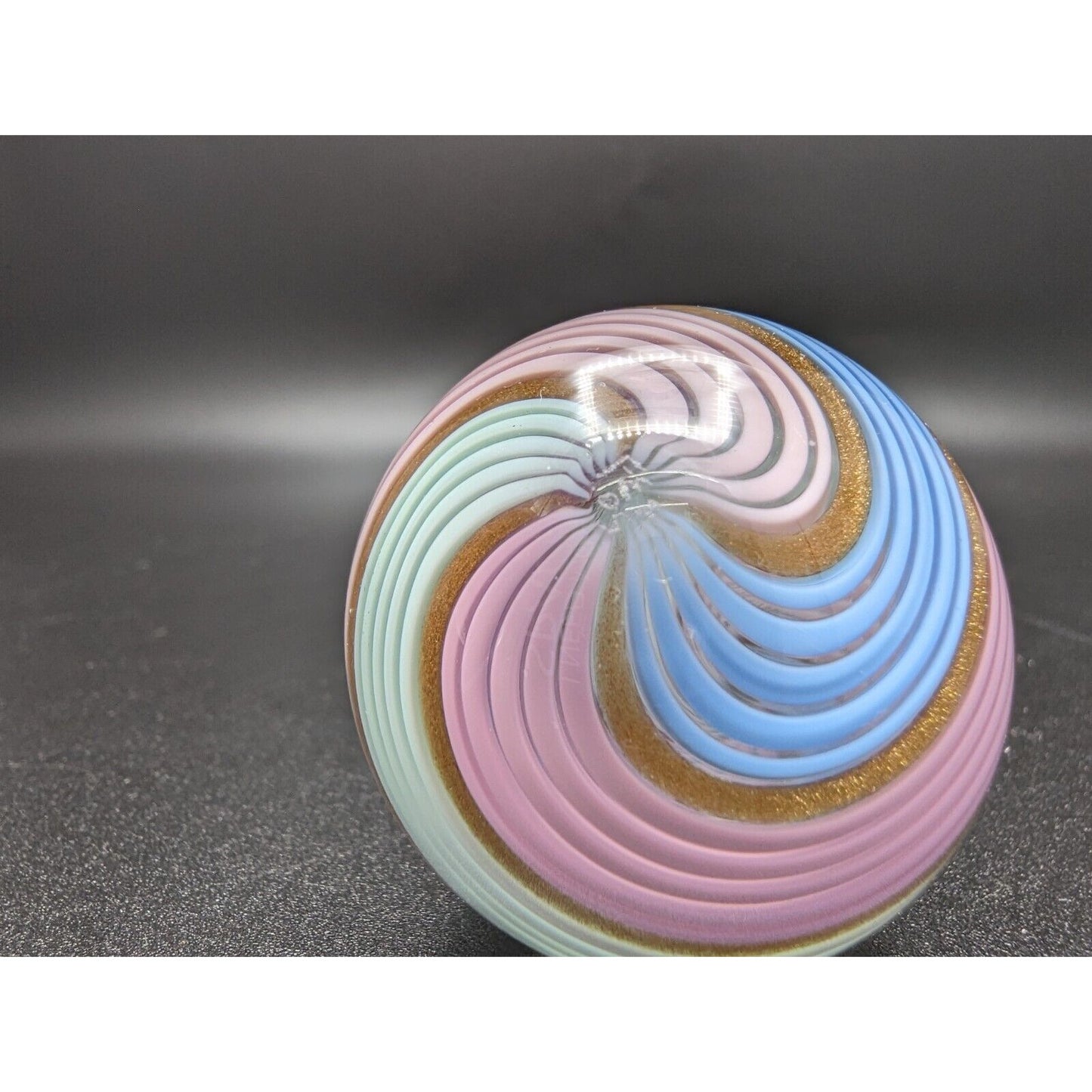 Eddie Seese 1.5" 2005 Ribbon Handblown Art Glass Marble Pink Teal Blue Dichroic