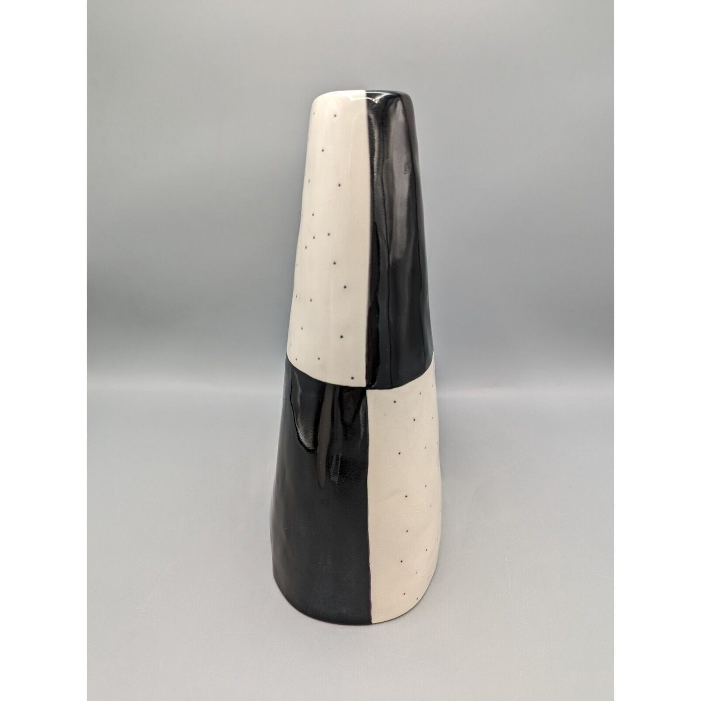 Rare Vintage Rae Dunn Vase Black & White Polka Dot Triangle Vase