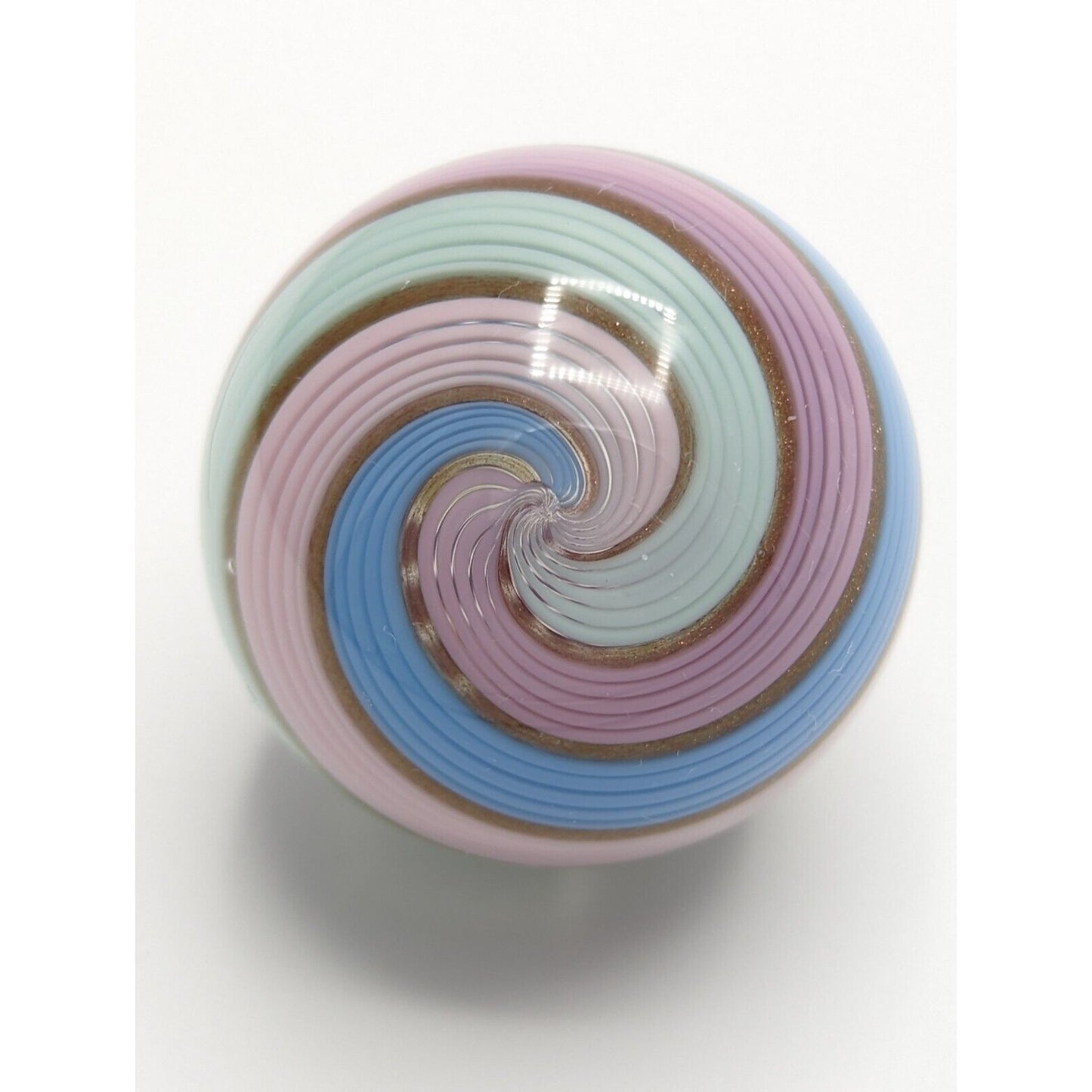 1.55" Eddie Seese Marble Art Glass Signed FES 05 Swirl Pink Teal Blue