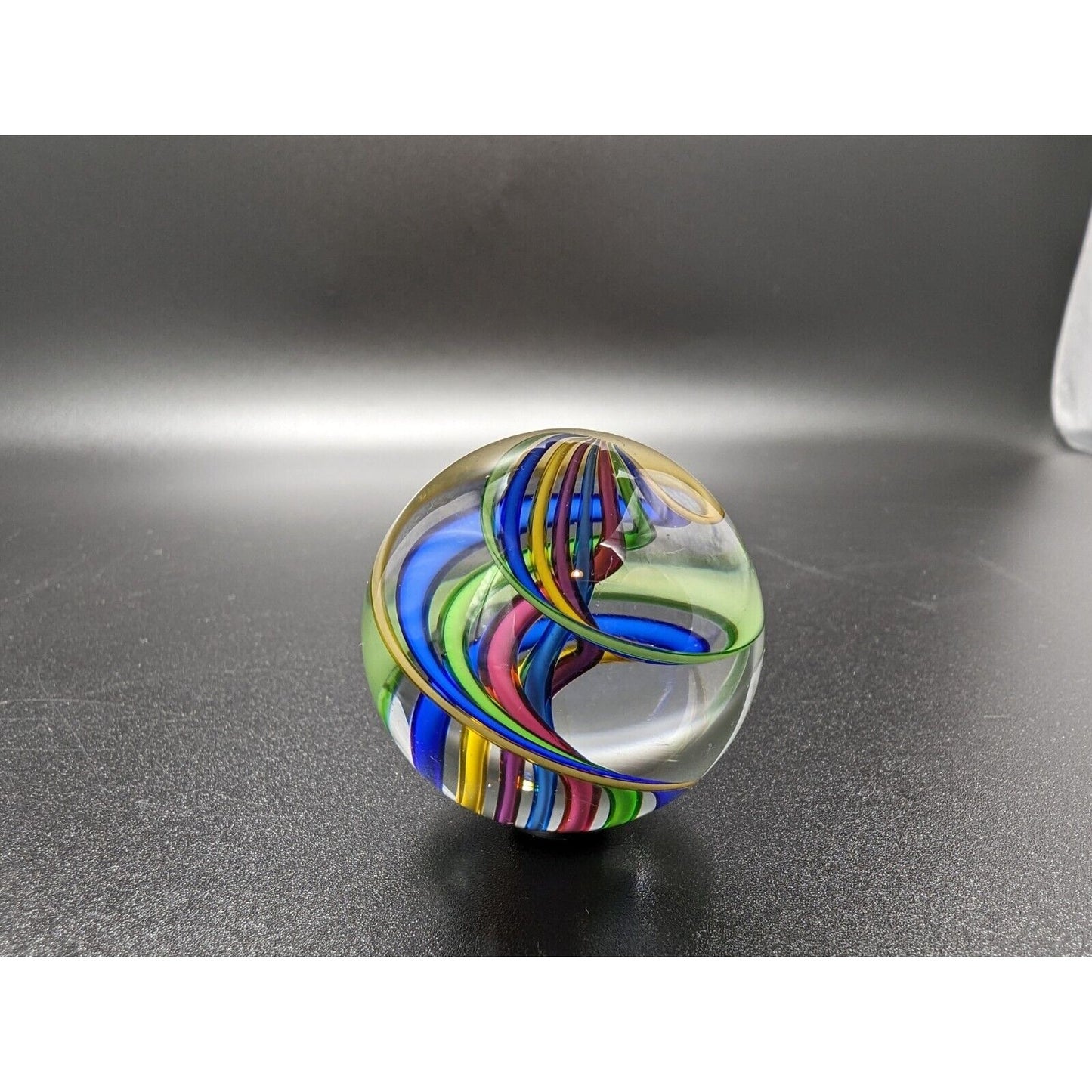 Fritz Lauenstein Glass Marble 1.55" Shooter Rainbow Twist Swirl Streamers