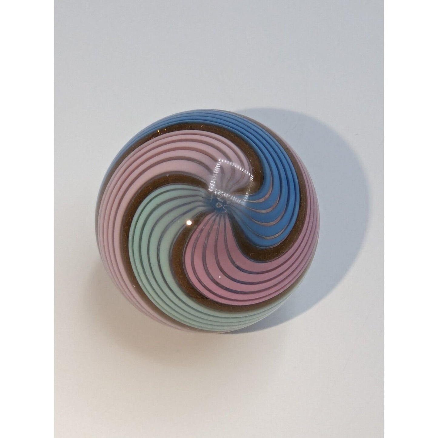 1.55" Eddie Seese Marble Art Glass Signed FES 05 Swirl Pink Teal Blue