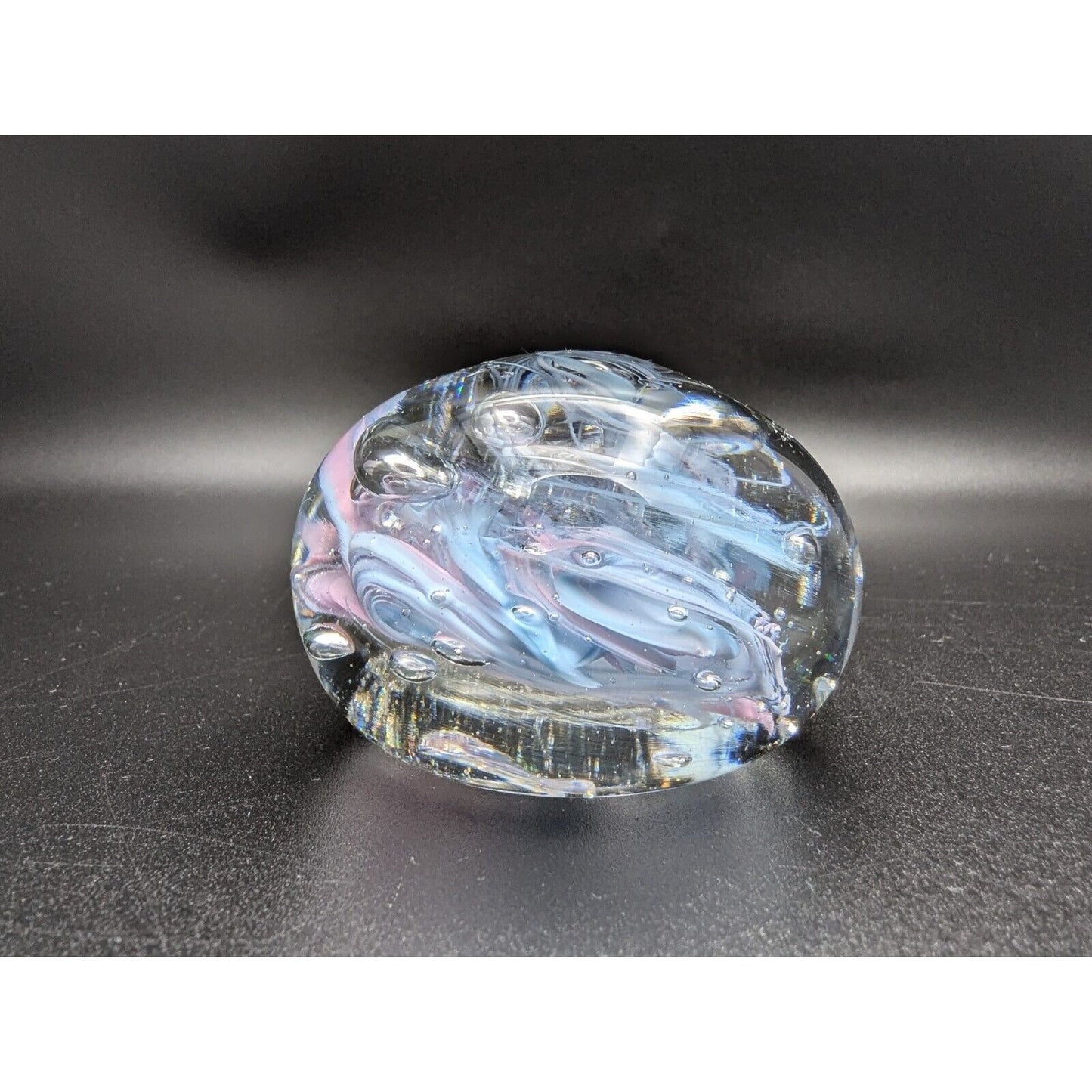 Christina Clarke Paperweight The Quest Canada Blue Pink Swirl Abstract Vintage