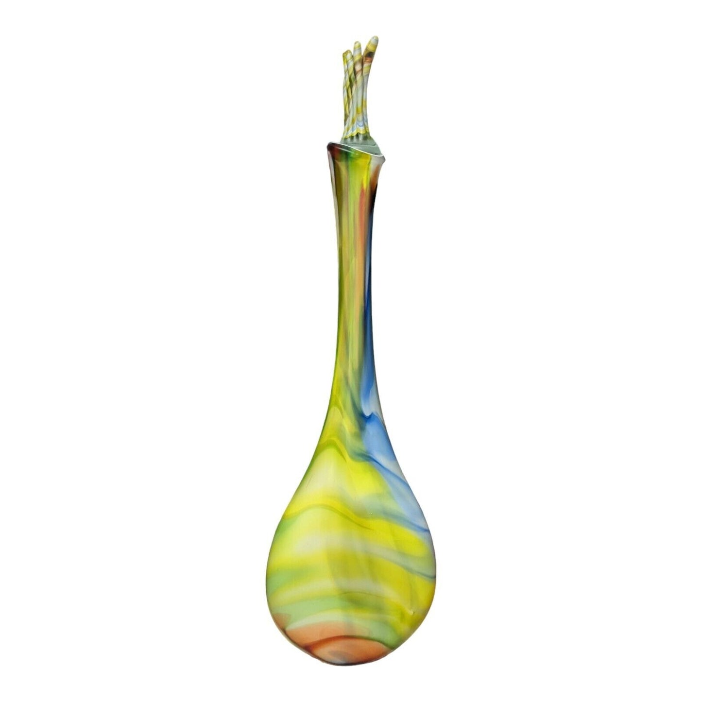 30" Paolo Pinzan Yellow Abstract Swung Vase Decanter Art Glass Murano Style