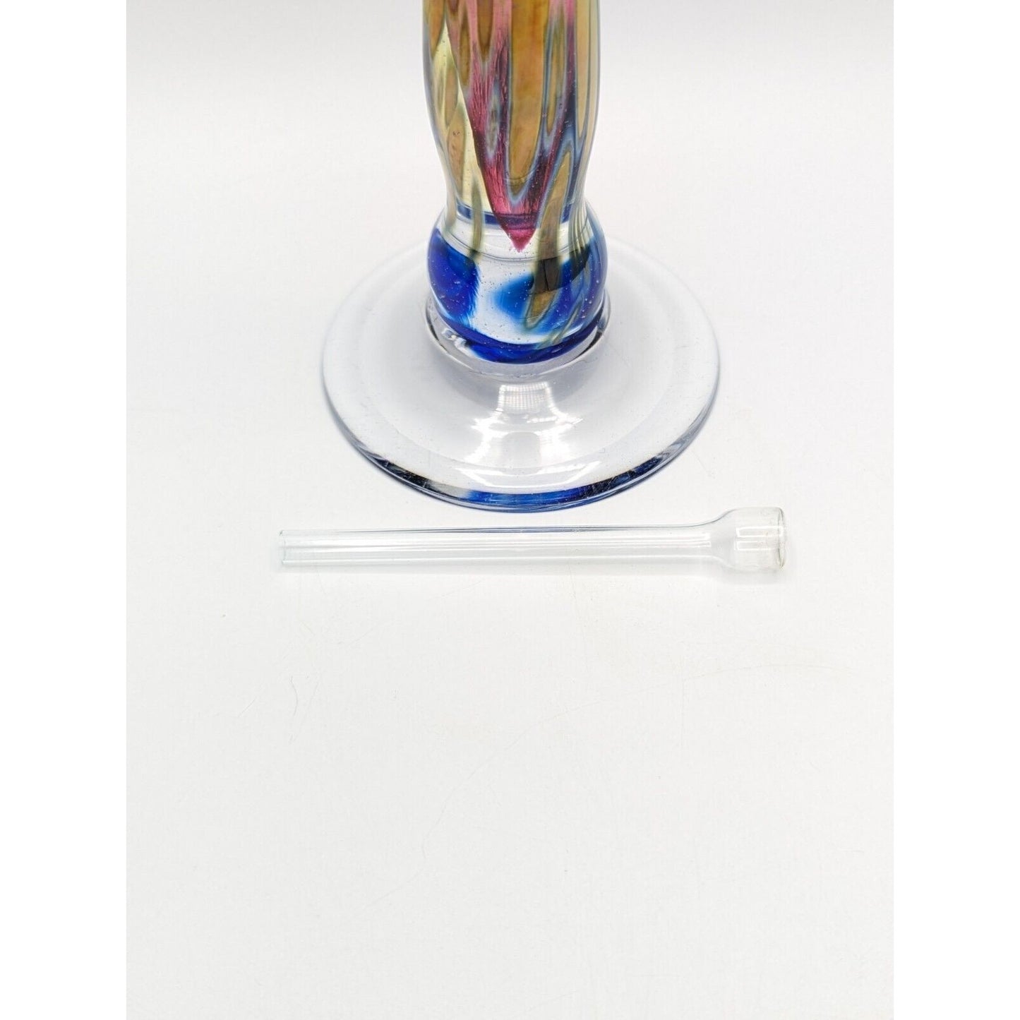 Brian Maytum Studios Blown Art Glass Torchiere Irridescent Oil Lamp 11.75"