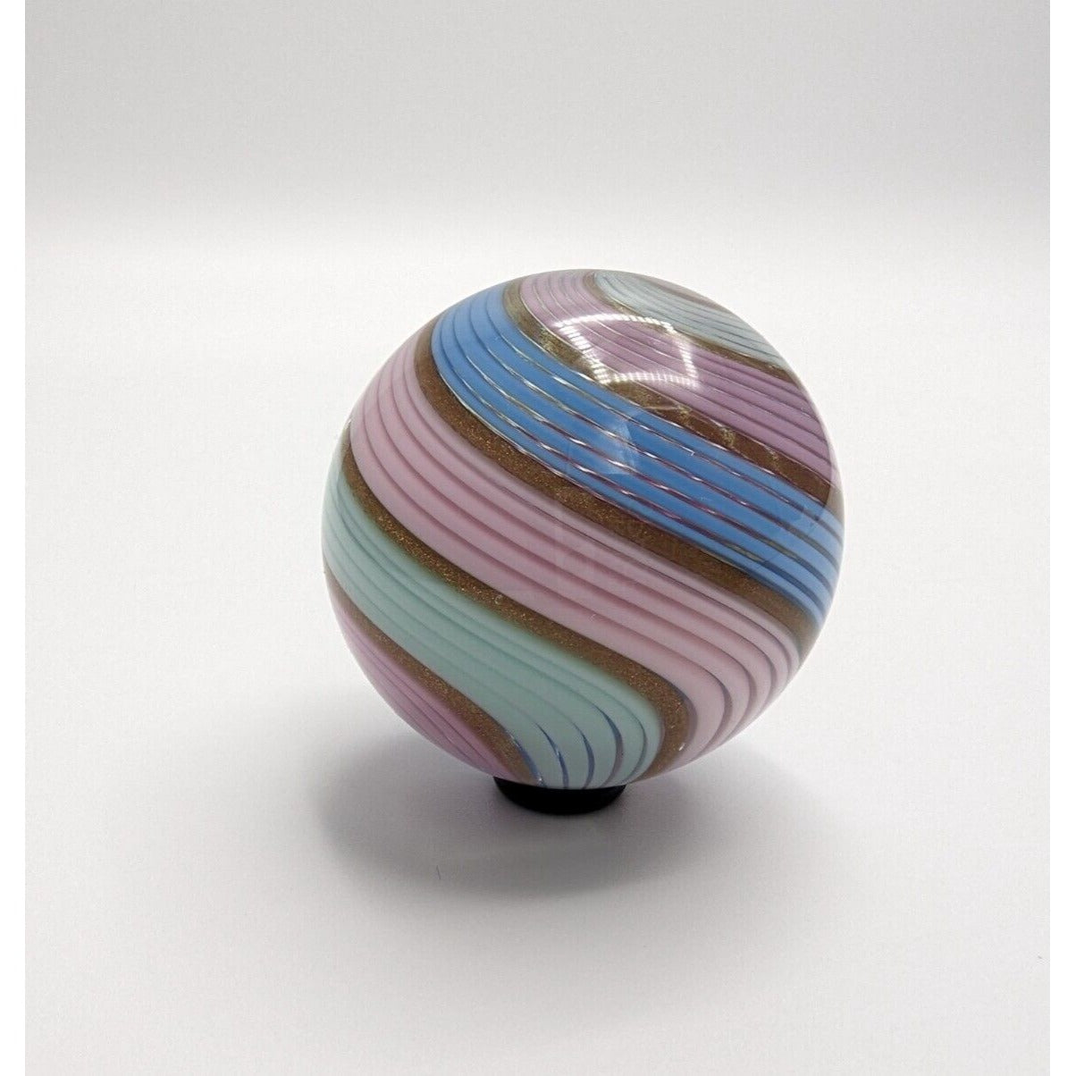 1.55" Eddie Seese Marble Art Glass Signed FES 05 Swirl Pink Teal Blue